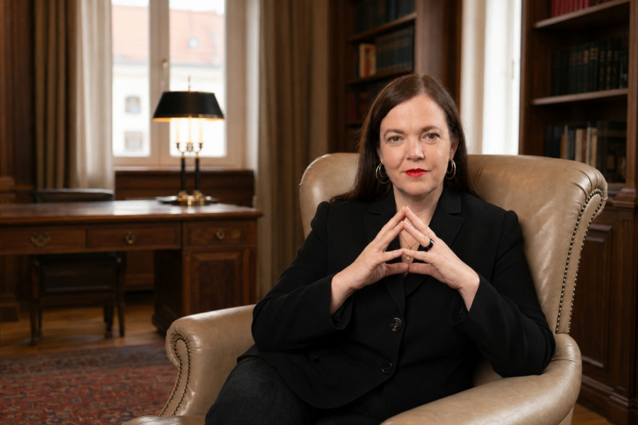 Petra Binder beim fokussierten Arbeiten am Schreibtisch zum Thema effektiv arbeiten als Unternehmer
