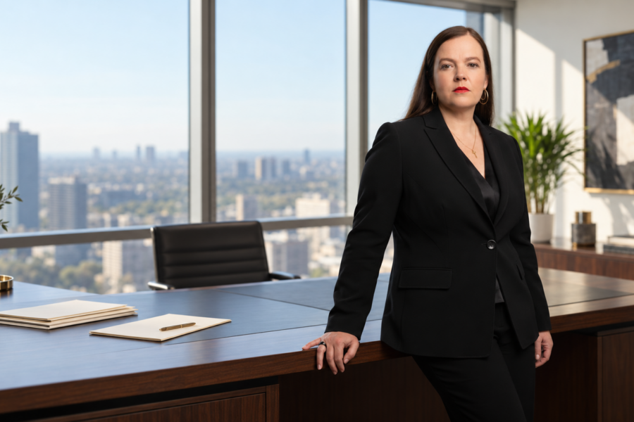 Petra Binder trifft am Schreibtisch eine klare Entscheidung, um Decision Fatigue im Unternehmeralltag zu vermeiden.